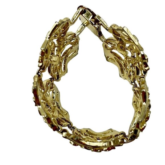 Vintage Gold Tone Filigree Clover Floral Leaf Bracelet Oversized Statement Gaudy - Picture 3 of 5